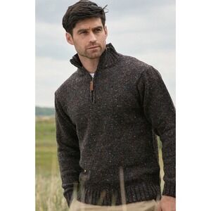 Aran Sweater Market Donegal Tweed Half Zip Sweater M